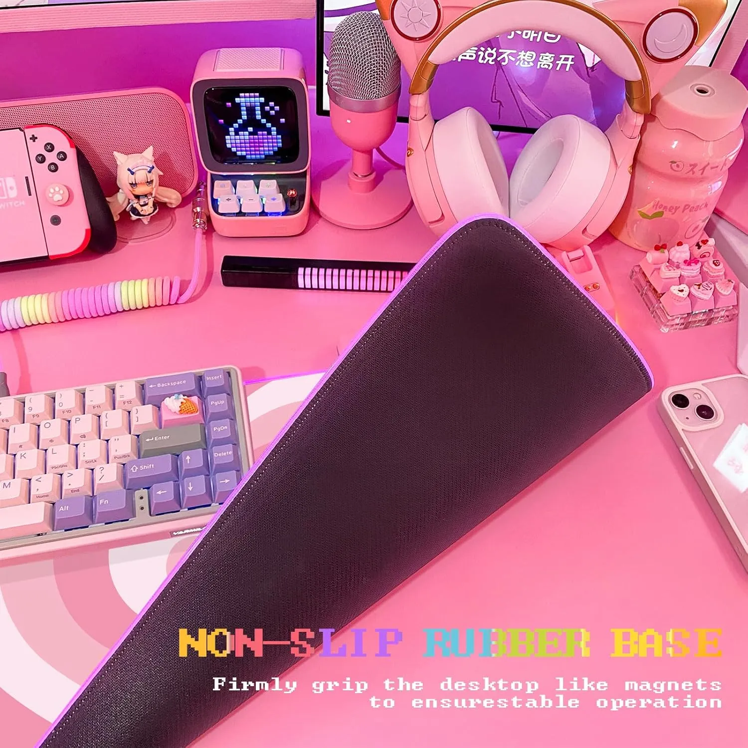 JMIYAV Pink Love Heart RGB Gaming Mouse Pad 31.5x12 Inch PC XL Large Extended Glowing Led Light Up Cool Mouse pad Desk Pad Non-Slip Rubber Computer Mouse Pad Cute Mousepad Mat 31.5x12 Inch