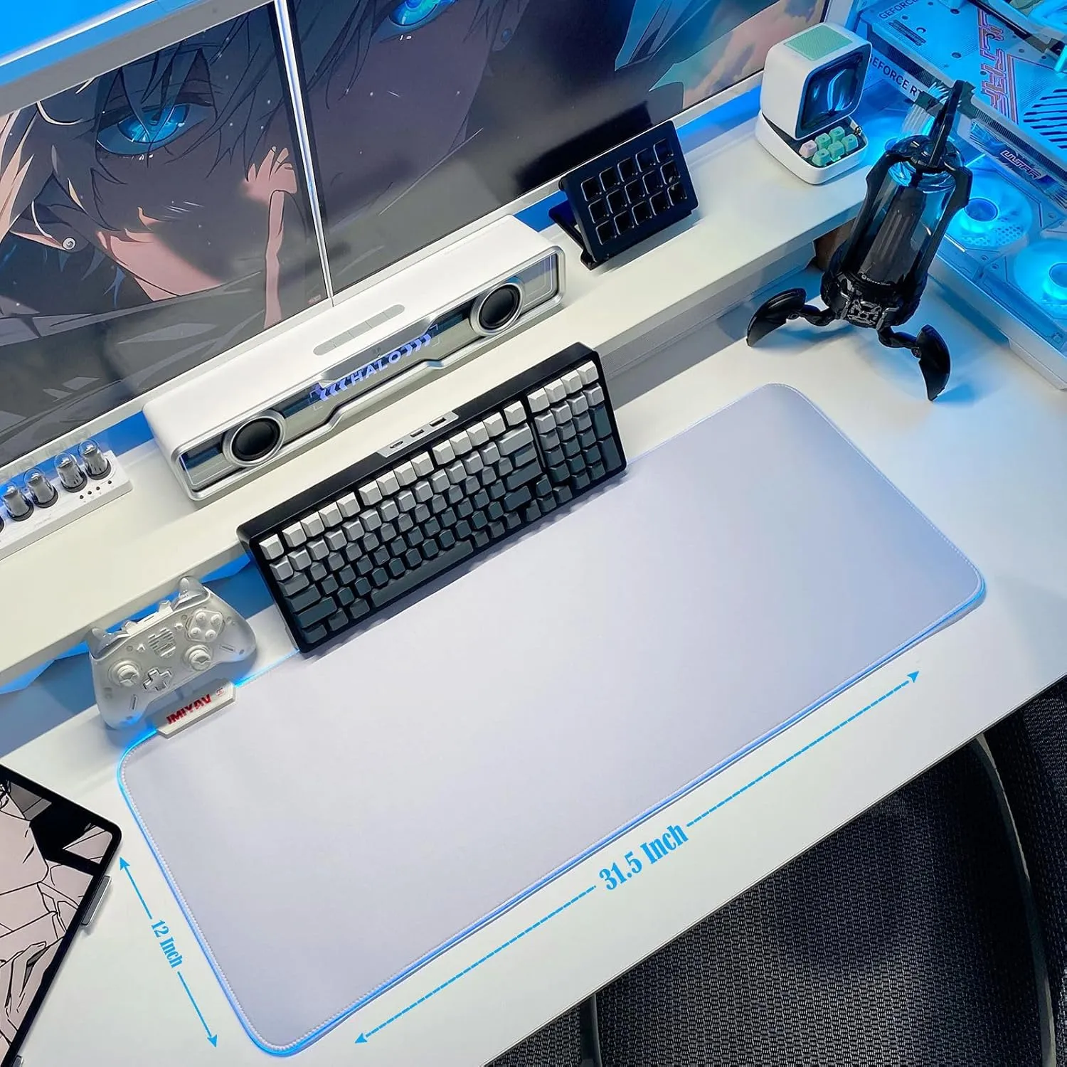 JMIYAV White Gaming Mouse Pad RGB Mousepad Non-Slip Rubber Base Extra Large Cool XL XXL Computer Desk Pad Gaming Accessories LED Light Up Extended Big Mouse Pad for Gamer (31.5x12In) Upgrade
