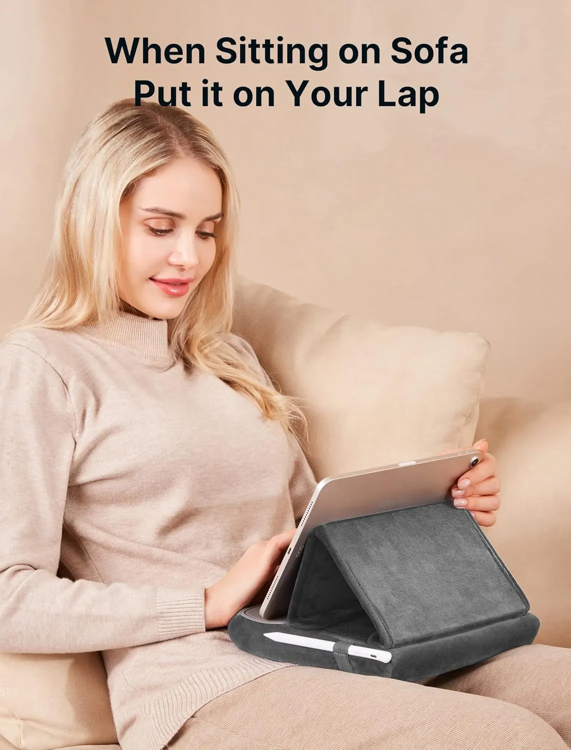 JSAUX Tablet Pillow Stand, Tablet Stand Holder Dock for Lap, Bed and Desk Compatible with iPad Pro 11 10.5 9.7 10.2 Air Mini, Kindle, Tablets, Phones, E-Reader, Books and More 4-11'' Devices Grey
