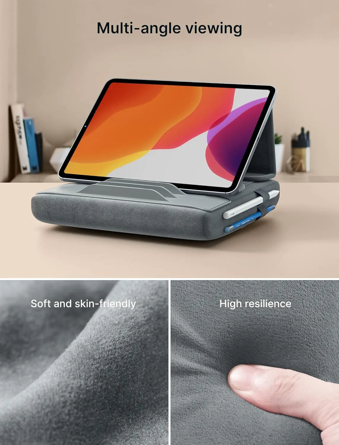 JSAUX Tablet Pillow Stand, Tablet Stand Holder Dock for Lap, Bed and Desk Compatible with iPad Pro 11 10.5 9.7 10.2 Air Mini, Kindle, Tablets, Phones, E-Reader, Books and More 4-11'' Devices Grey