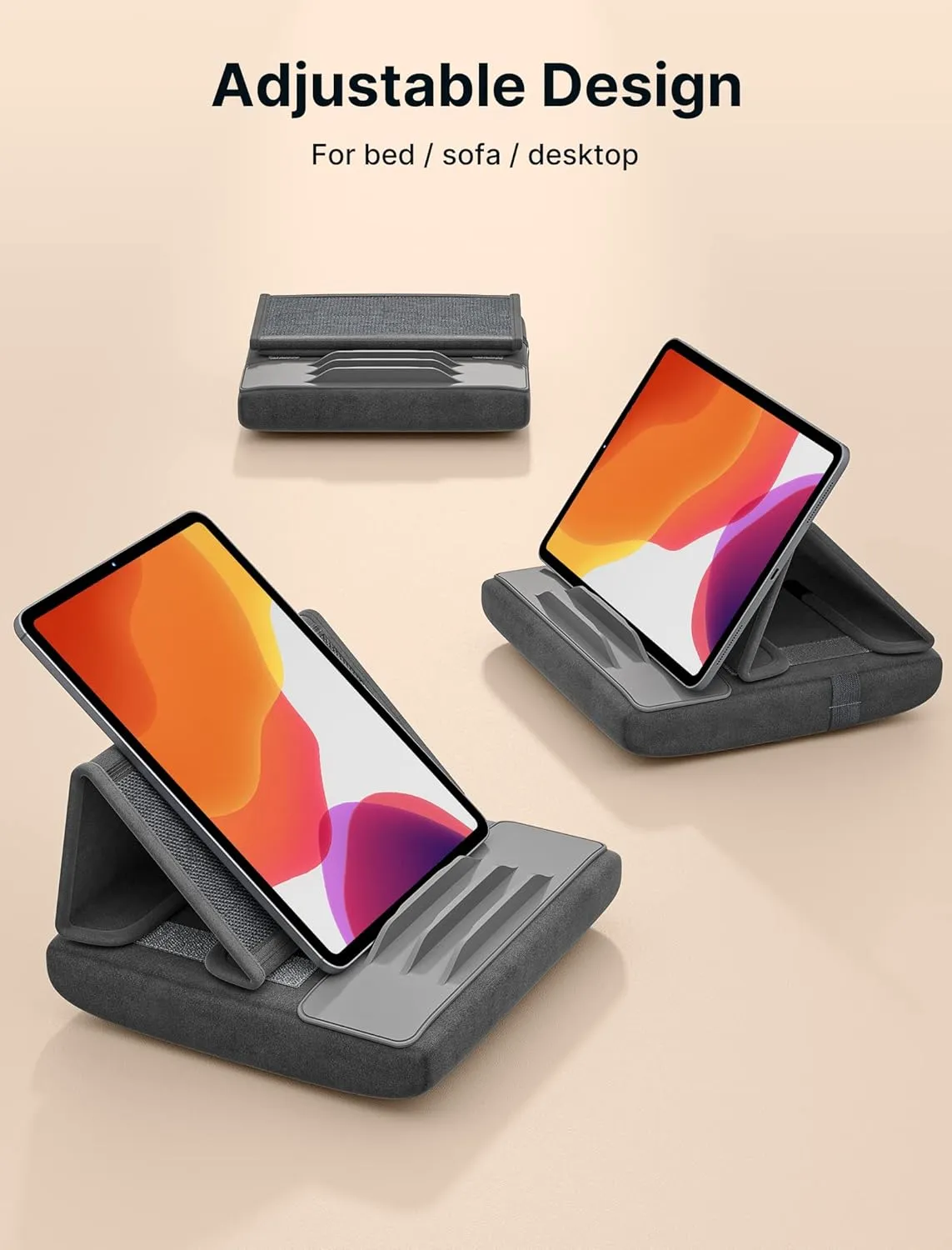 JSAUX Tablet Pillow Stand, Tablet Stand Holder Dock for Lap, Bed and Desk Compatible with iPad Pro 11 10.5 9.7 10.2 Air Mini, Kindle, Tablets, Phones, E-Reader, Books and More 4-11'' Devices Grey
