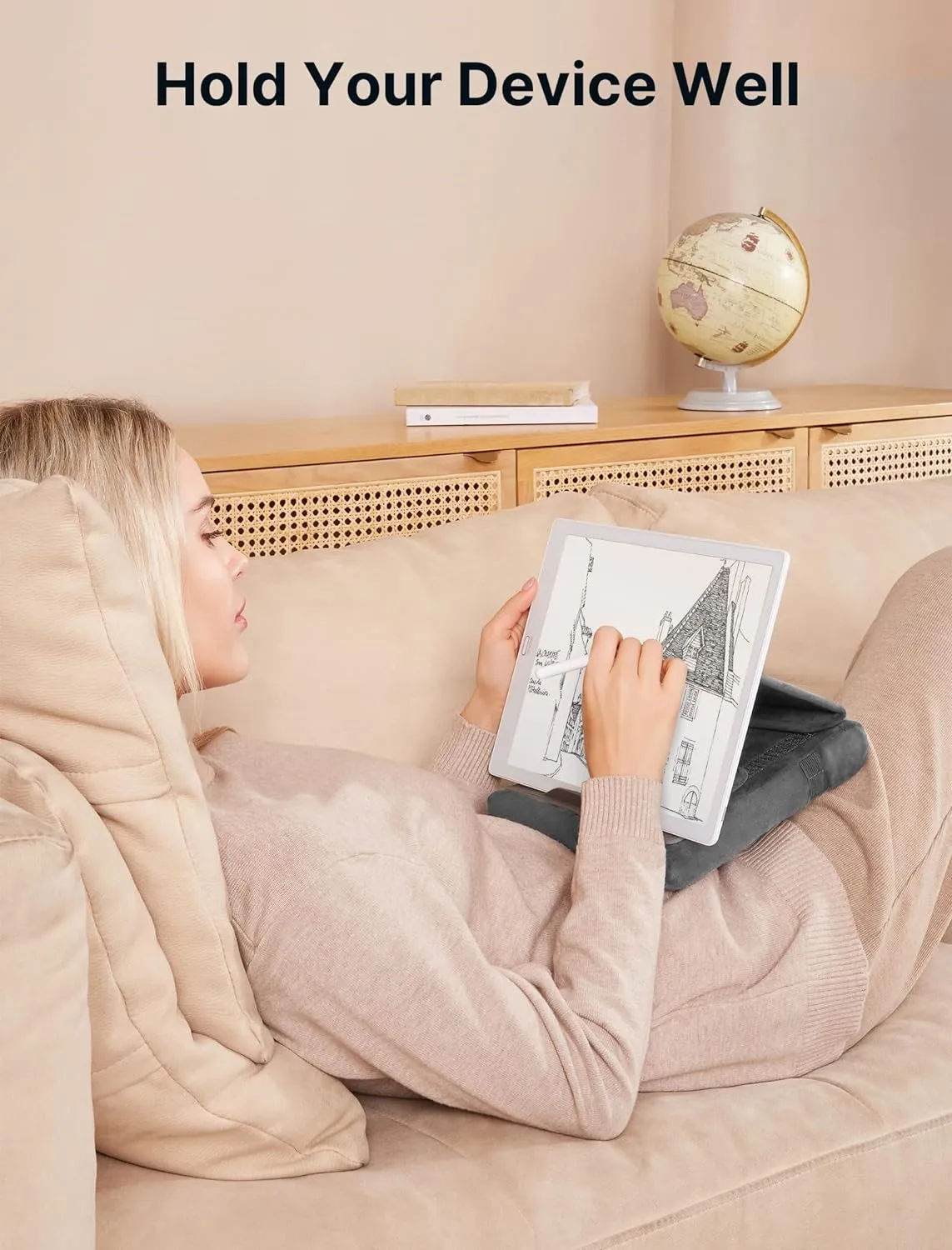 JSAUX Tablet Pillow Stand, Tablet Stand Holder Dock for Lap, Bed and Desk Compatible with iPad Pro 11 10.5 9.7 10.2 Air Mini, Kindle, Tablets, Phones, E-Reader, Books and More 4-11'' Devices Grey