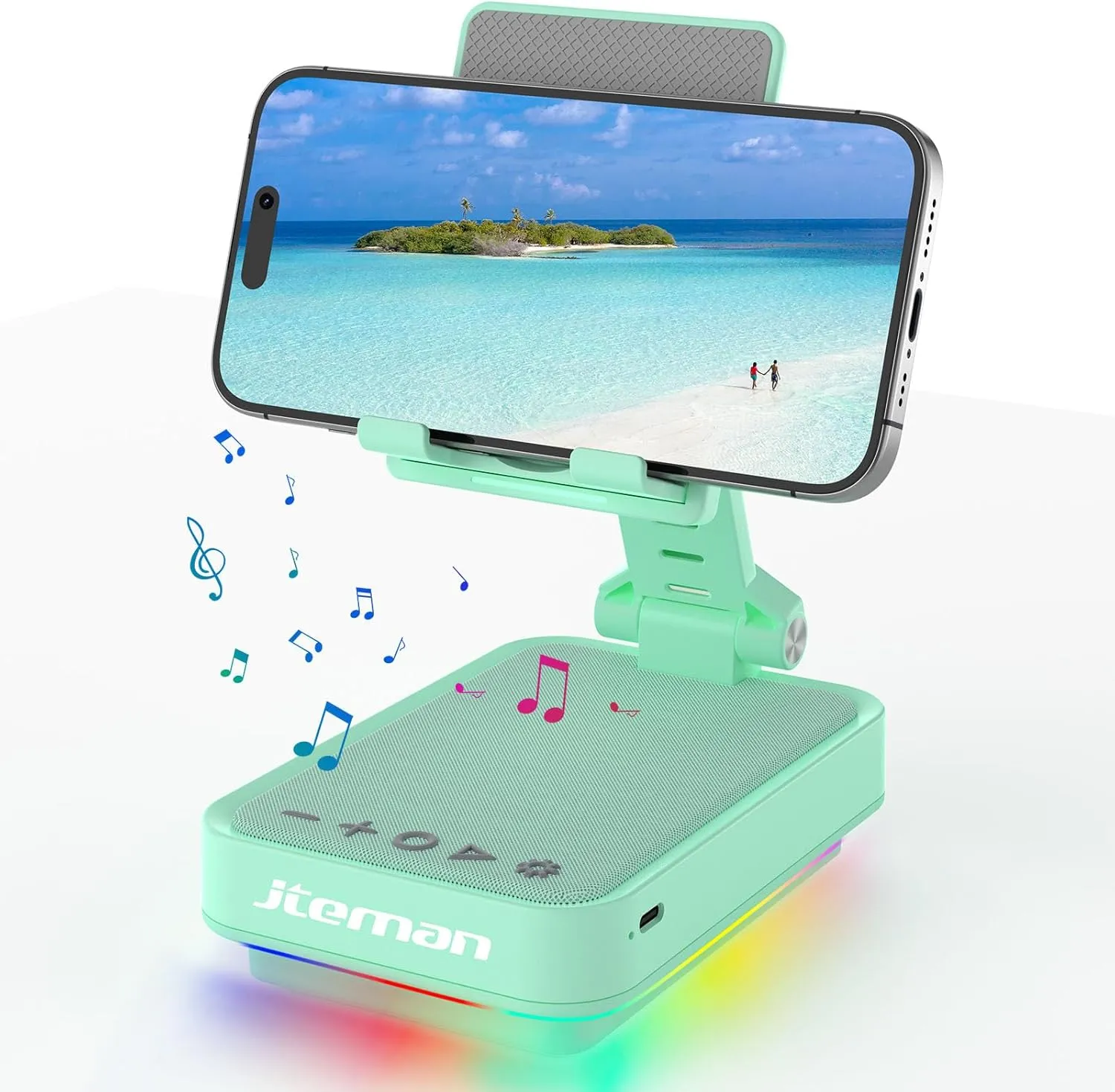 JTEMAN Cell Phone Stand with Wireless Bluetooth Speaker and Jumping Light, Cool Tech Gifts for Men, Women, Husband, Dad, Unique Birthday Gift for Him - Green