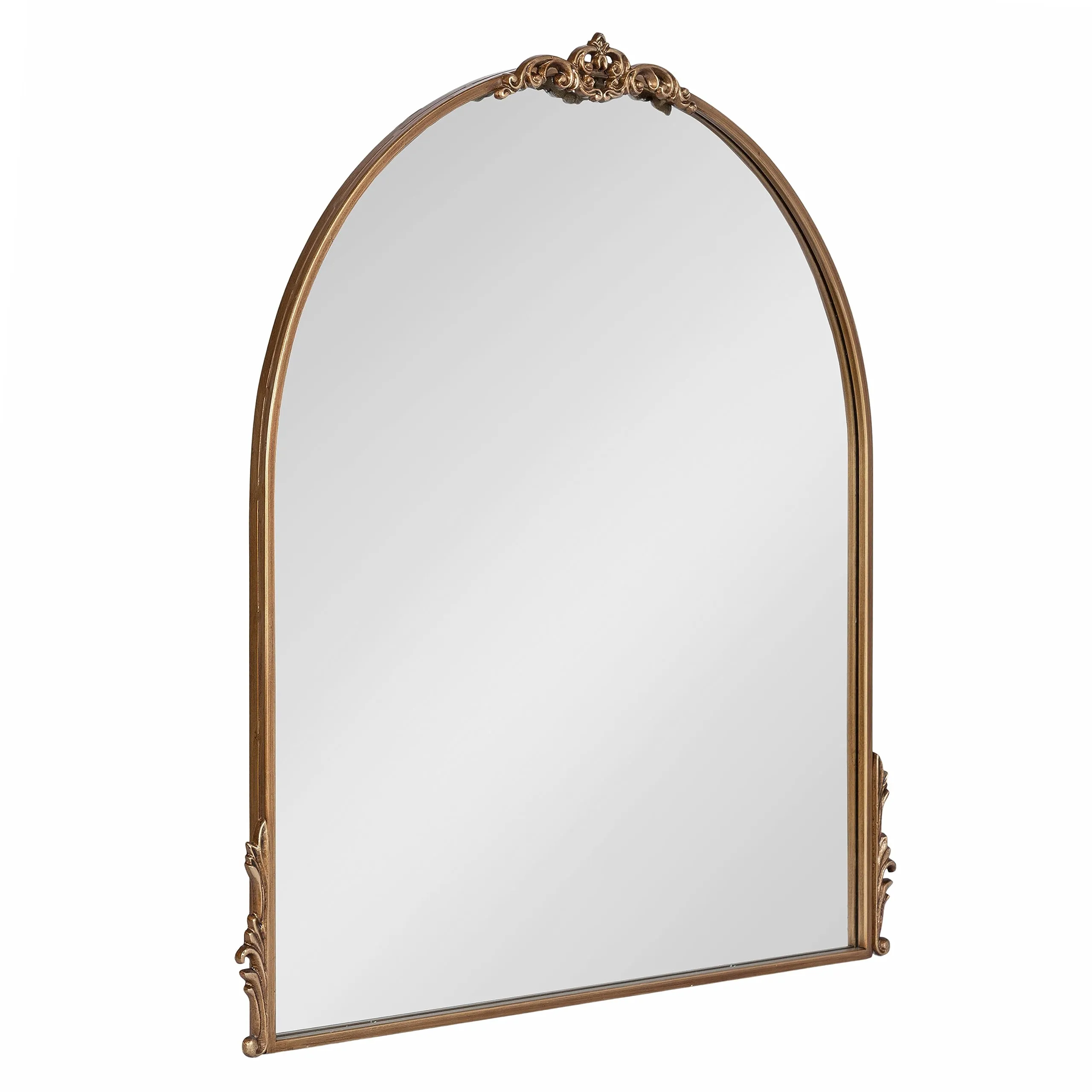 Kate and Laurel Myrcelle Traditional Arched Mirror, 25 x 33, Gold, Decorative Large Arch Mirror with Ornate Garland Detailing Along The Crown and Edges of The Frame