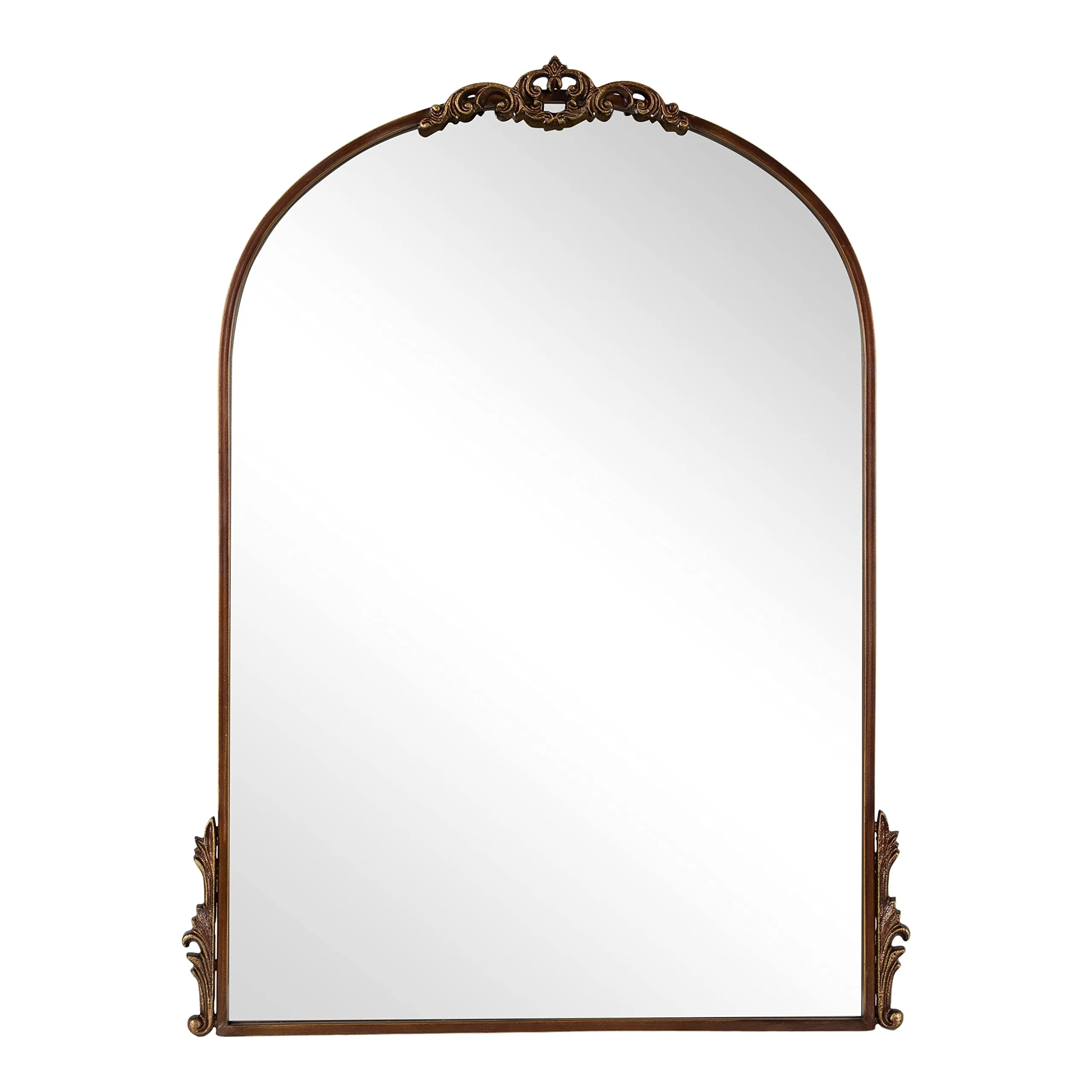 Kate and Laurel Myrcelle Traditional Arched Mirror, 25 x 33, Gold, Decorative Large Arch Mirror with Ornate Garland Detailing Along The Crown and Edges of The Frame