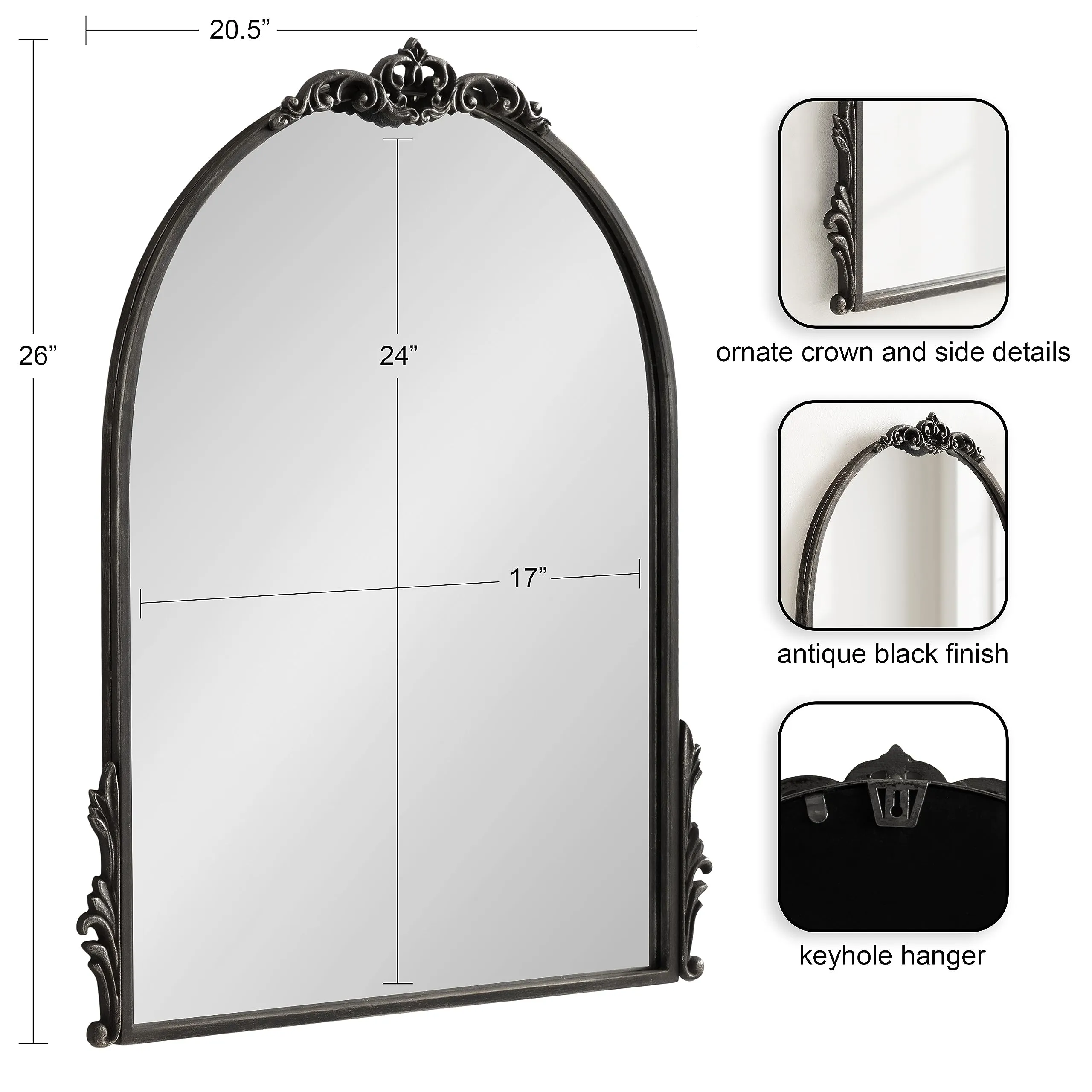 Kate and Laurel Myrcelle Traditional Arched Mirror, 25 x 33, Gold, Decorative Large Arch Mirror with Ornate Garland Detailing Along The Crown and Edges of The Frame