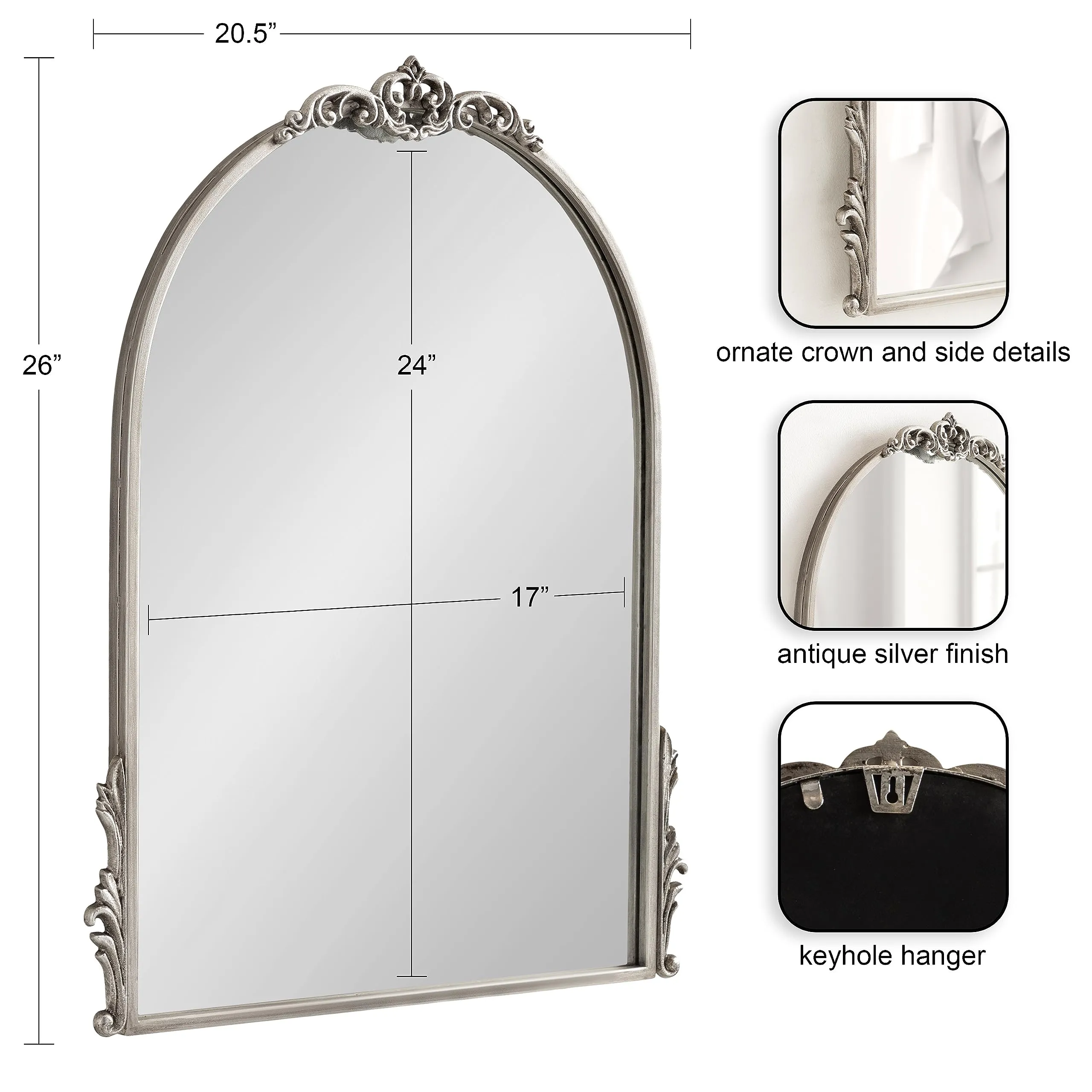 Kate and Laurel Myrcelle Traditional Arched Mirror, 25 x 33, Gold, Decorative Large Arch Mirror with Ornate Garland Detailing Along The Crown and Edges of The Frame