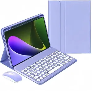 Keyboard Case for iPad A16 2025/ iPad 10th Generation 2022 Case with Bluetooth Mouse and Detachable Cute Round Key Candy Color Keyboard Cover,Purple