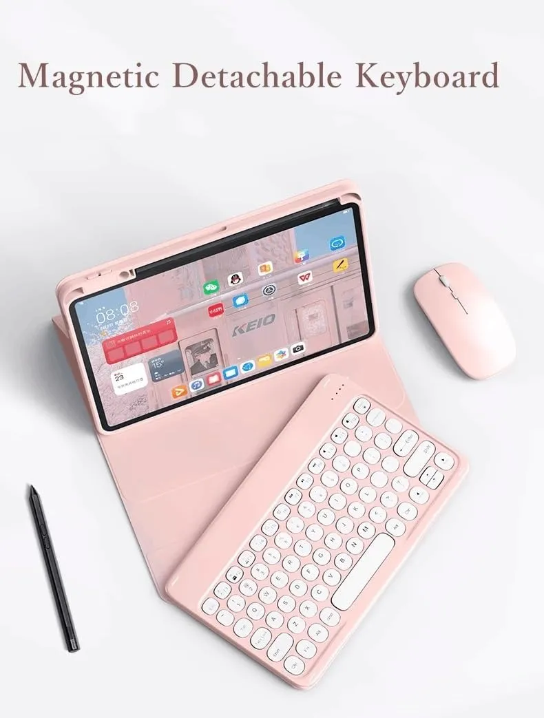 Keyboard Case for iPad A16 2025/ iPad 10th Generation 2022 Case with Bluetooth Mouse and Detachable Cute Round Key Candy Color Keyboard Cover,Purple