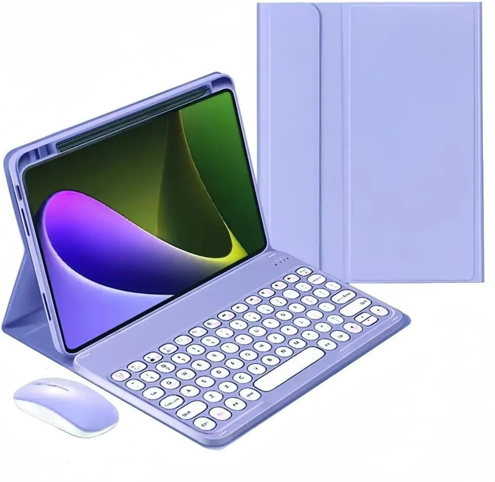 Keyboard Case for iPad A16 2025/ iPad 10th Generation 2022 Case with Bluetooth Mouse and Detachable Cute Round Key Candy Color Keyboard Cover,Purple
