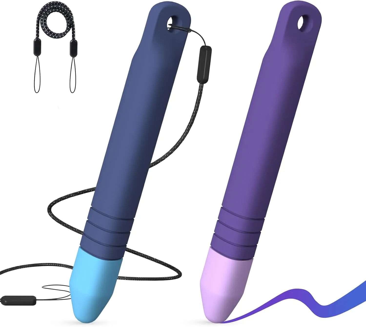 Kid-Friendly Stylus Pens for Touch Screens with Tethers - Mixoo Anti-Rolling Tablet Stylus 2 Pack for Kids, Compatible with iPad, iPhone, Tablets, Kindle and All Touch Screen Devices (Blue Purple)