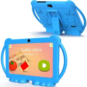 Kids' 7" Android 12 Tablet, 4GB RAM, 32GB ROM, 1TB Expandable, Toddler Tablet with Parental Control, IPS Screen, Dual Camera, Educational Games, Shockproof Case for Boys/Girls (Blue)