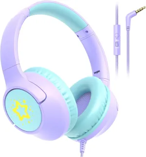 Kids Headphones, 85/94dB Volume Limit Wired Over-Ear Kids Headphones with Cord Microphone for Children, Girls Boys with Wire 3.5mm Cable for Online Learning School Travel