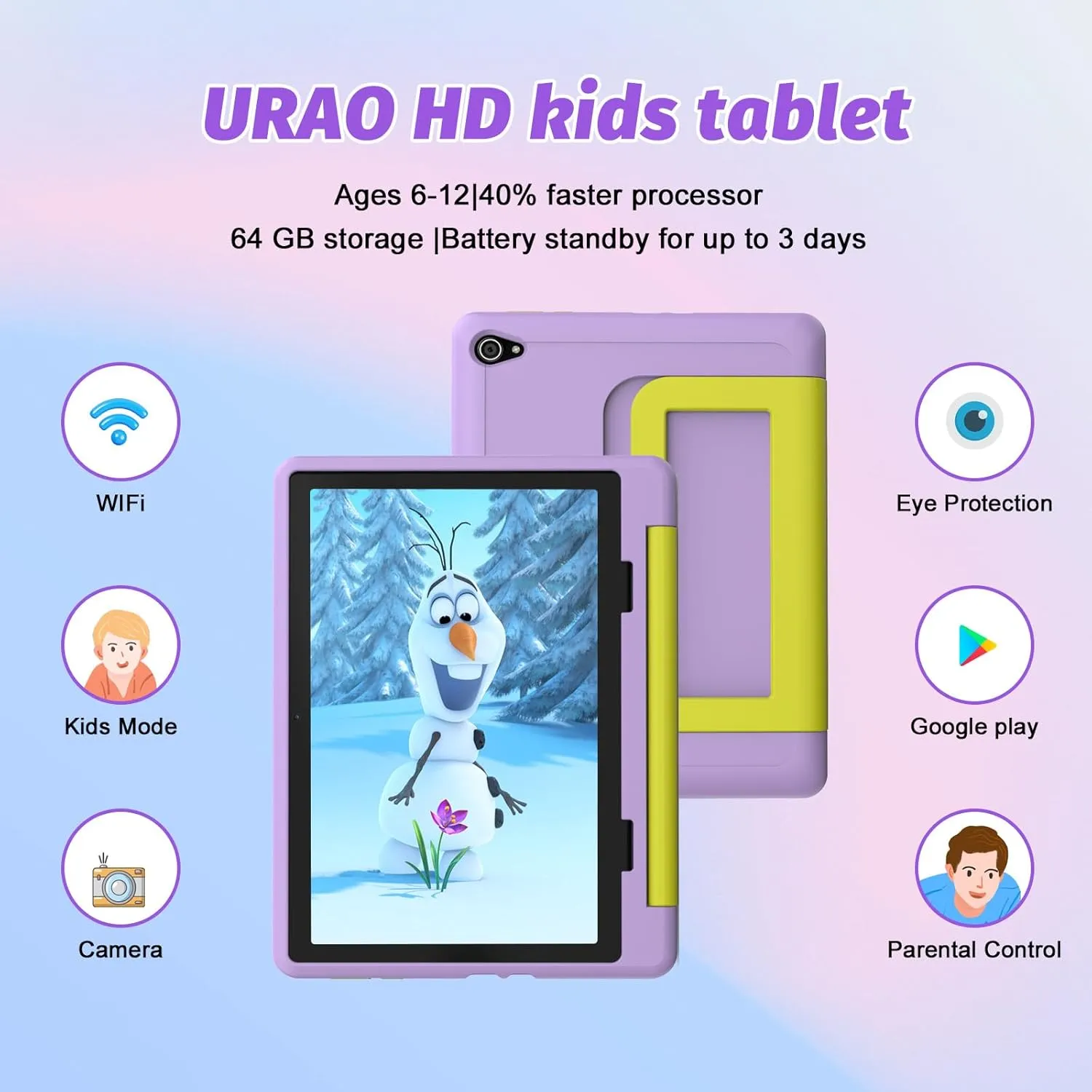 Kids Tablet, Android 14 Tablet for Kids 10 inch Octa-Core with Case, 64GB 1TB TF Card Expandable for Toddler Children, Parental Control, Dual Camera, WiFi,Gift