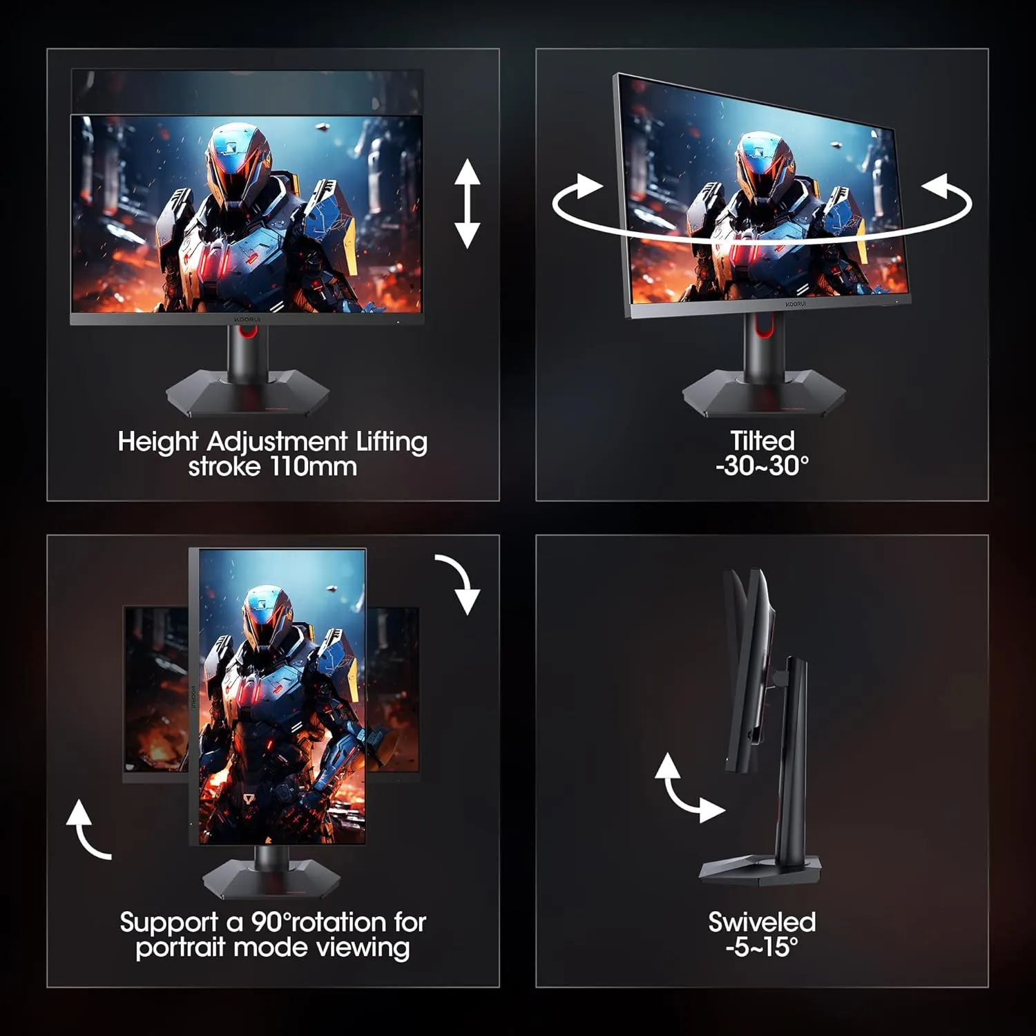 KOORUI Gaming Monitor, QHD 24" Nano IPS Display, 1440P 165Hz Computer Monitor, 1ms 2K PC Screen, 100% sRGB, Adaptive Sync, Height/Tilt/Pivot Adjustment, HDMI, DisplayPort, GP01