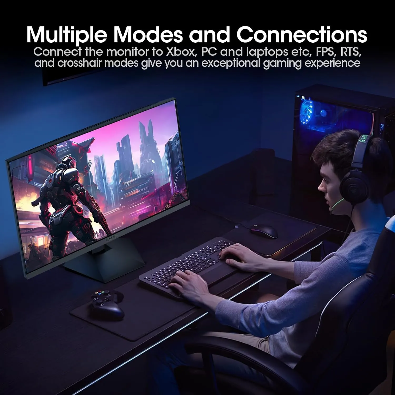 KOORUI Gaming Monitor, QHD 24" Nano IPS Display, 1440P 165Hz Computer Monitor, 1ms 2K PC Screen, 100% sRGB, Adaptive Sync, Height/Tilt/Pivot Adjustment, HDMI, DisplayPort, GP01