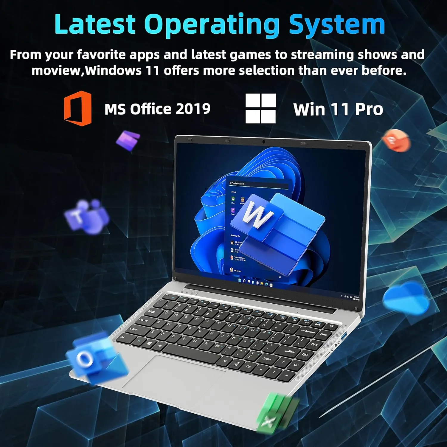 LaptopWin 11 Pro/Office 201914" HD Display Laptops,Celeron J4105,6G RAM,256G SSD, Ultra-Thin, Light, Webcam/BT/WiFi/Fingerprint, USB 3.0, HDMI,for Travel, Work, Study and Play (Silver, 6G 256G SSD)