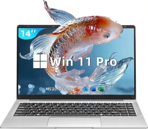LaptopWin 11 Pro/Office 201914" HD Display Laptops,Celeron J4105,6G RAM,256G SSD, Ultra-Thin, Light, Webcam/BT/WiFi/Fingerprint, USB 3.0, HDMI,for Travel, Work, Study and Play (Silver, 6G 256G SSD)