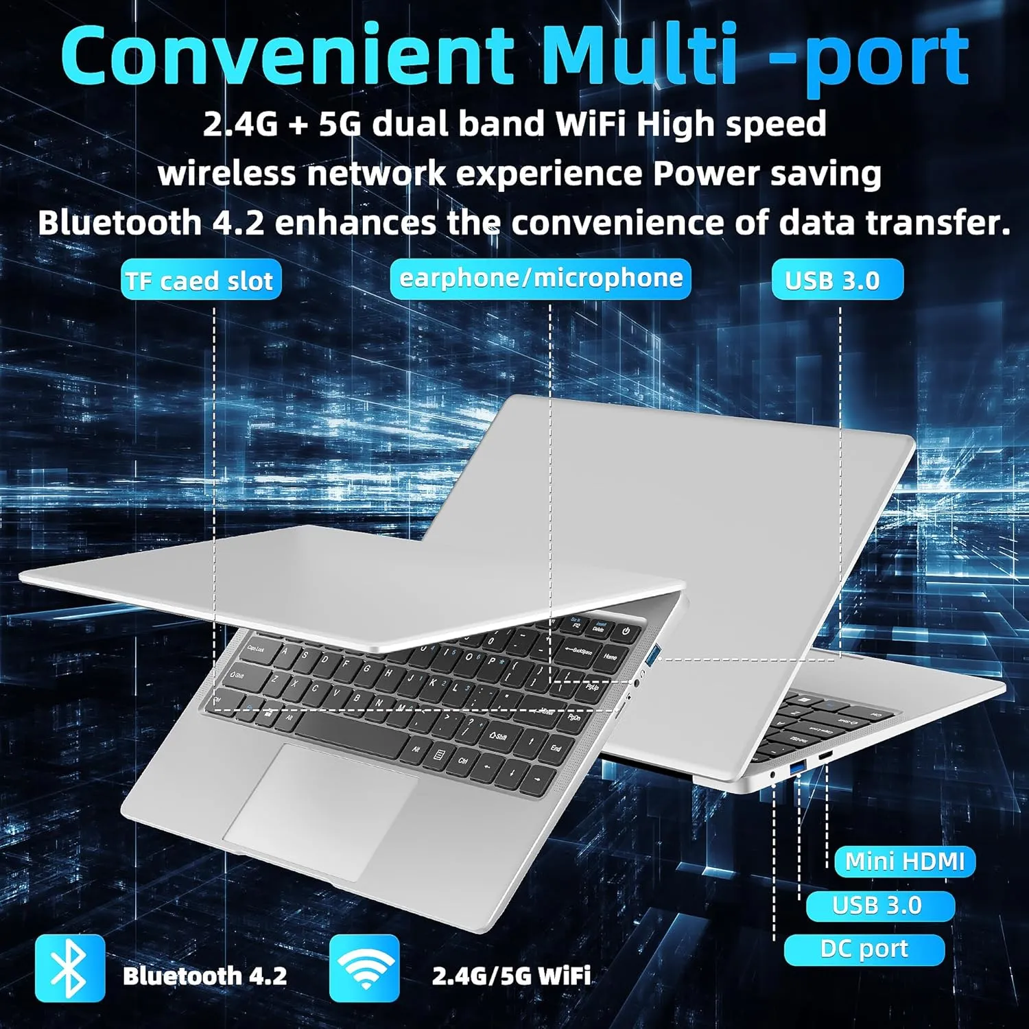 LaptopWin 11 Pro/Office 201914" HD Display Laptops,Celeron J4105,6G RAM,256G SSD, Ultra-Thin, Light, Webcam/BT/WiFi/Fingerprint, USB 3.0, HDMI,for Travel, Work, Study and Play (Silver, 6G 256G SSD)