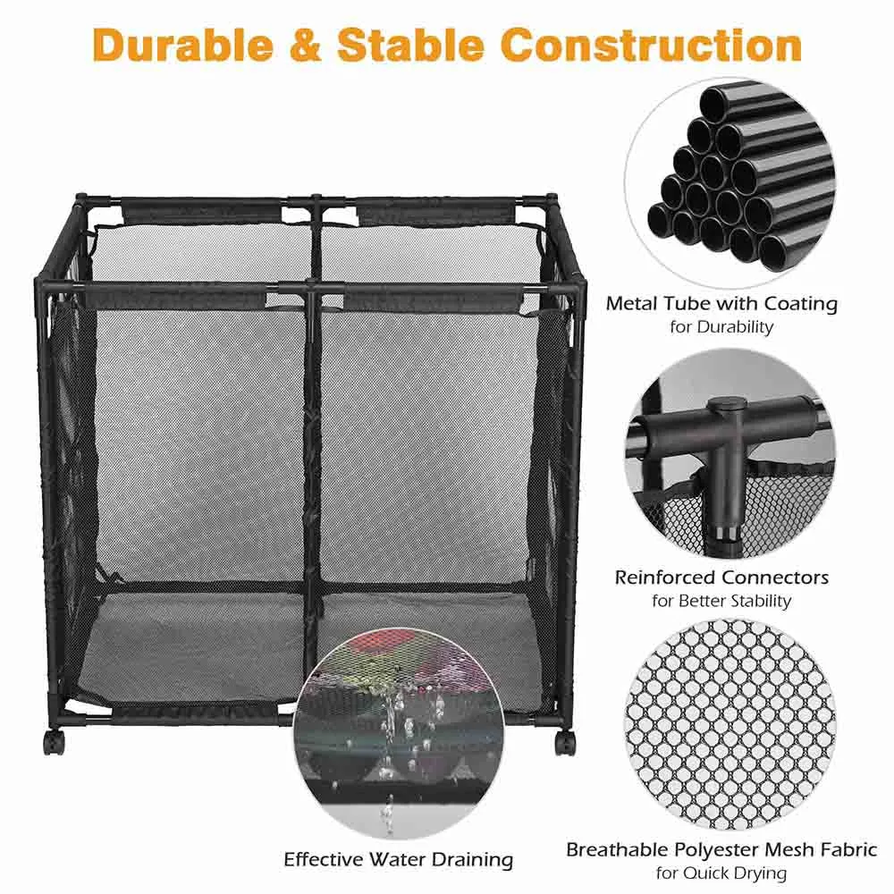 Large Pool Storage Bin Mesh Basket with Casters 37x24x35