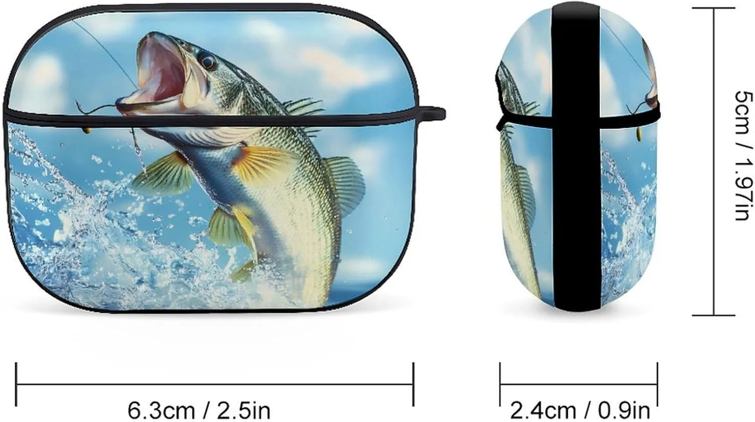 Largemouth Bass Fish Jumping Out Earbud Case Bluetooth Headphone Case Full Protective Case with Keychain Compatible with Airpods Pro Black-Style