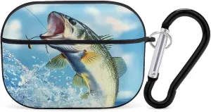 Largemouth Bass Fish Jumping Out Earbud Case Bluetooth Headphone Case Full Protective Case with Keychain Compatible with Airpods Pro Black-Style