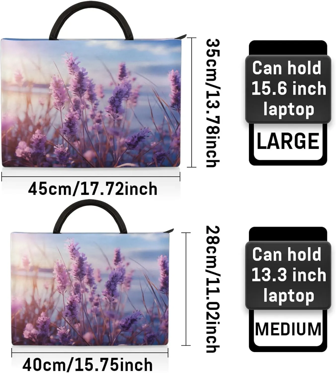 Lavender Flower Lake Laptop Sleeve with Handle Waterproof Computer Carrying Case