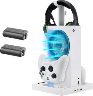 Lictin Cooling Fan Charging Station for Series S Console & Controller, Upgraded 2 Cooler Fan System Stand, Vertical Dual Charger Station Dock Accessories with 2 x 1400mAh Rechargeable Battery