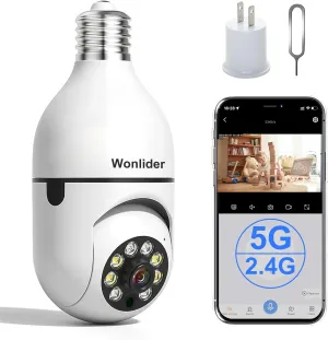 Light Bulb Security Camera 5G/2.4G,PTZ 360 Panoramic Cameras Wireless Indoor Outdoor,1080P WiFi 6 Dual Band Home Surveillance Dome Cameras,2 Way Audio Color Night Vision,Motion Detection Alarm E27