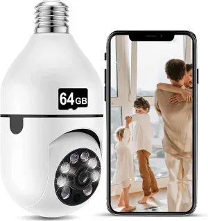 Light Bulb Security Camera,2.4GHz/5GHz Wireless WiFi 1080P Outdoor Cam, 360 Panoramic Motion Detection and Alarm Two-Way Audio E27 Socket,Home Surveillance Cameras with 64GB Card (1PCS)