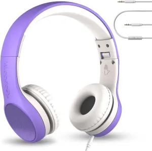 LilGadgets Connect  Style On-Ear Kids Headphones with Microphone - SharePort Technology, SoftTouch Padding, Detachable Cable, Noise Reduction, Durable & Adjustable - Purple Wired Headphones for Kids