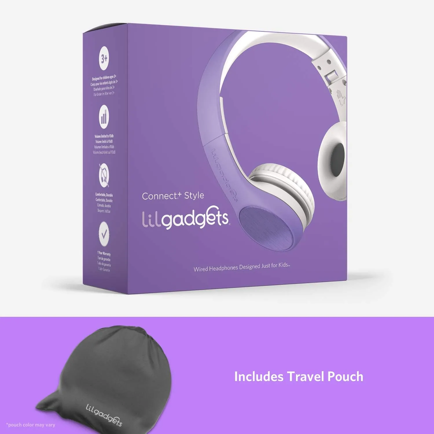 LilGadgets Connect  Style On-Ear Kids Headphones with Microphone - SharePort Technology, SoftTouch Padding, Detachable Cable, Noise Reduction, Durable & Adjustable - Purple Wired Headphones for Kids