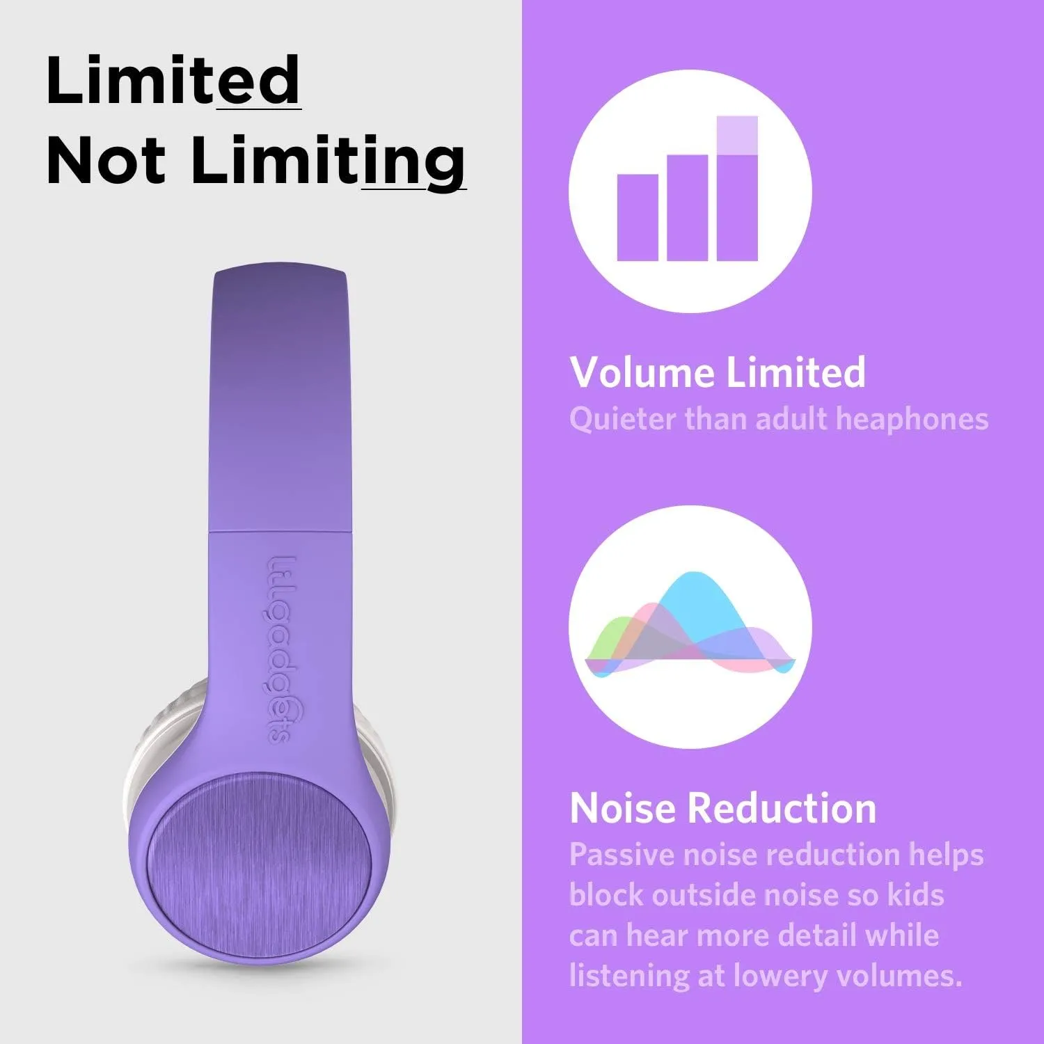 LilGadgets Connect  Style On-Ear Kids Headphones with Microphone - SharePort Technology, SoftTouch Padding, Detachable Cable, Noise Reduction, Durable & Adjustable - Purple Wired Headphones for Kids