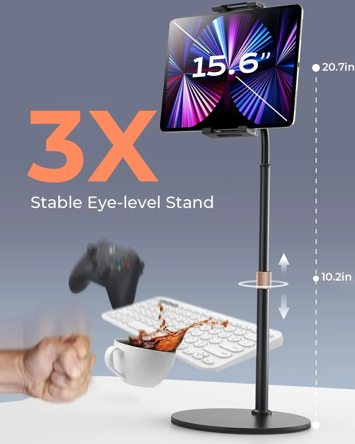 LISEN iPad Stand - Portable Monitor Holder, Adjustable Tablet Stand, Thick Case Friendly, Fits 4.7"-15.6" iPad Pro, Air, Mini, Fire Tab, Nexus, Kindle, Black