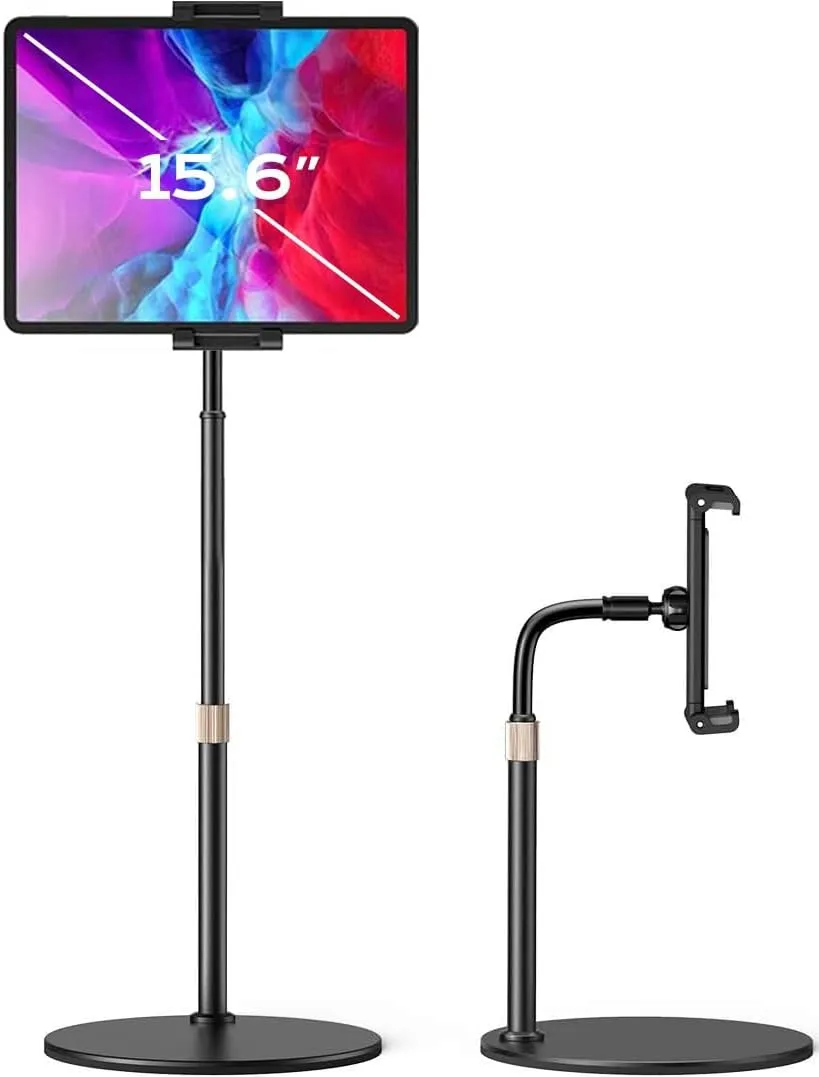 LISEN iPad Stand - Portable Monitor Holder, Adjustable Tablet Stand, Thick Case Friendly, Fits 4.7"-15.6" iPad Pro, Air, Mini, Fire Tab, Nexus, Kindle, Black