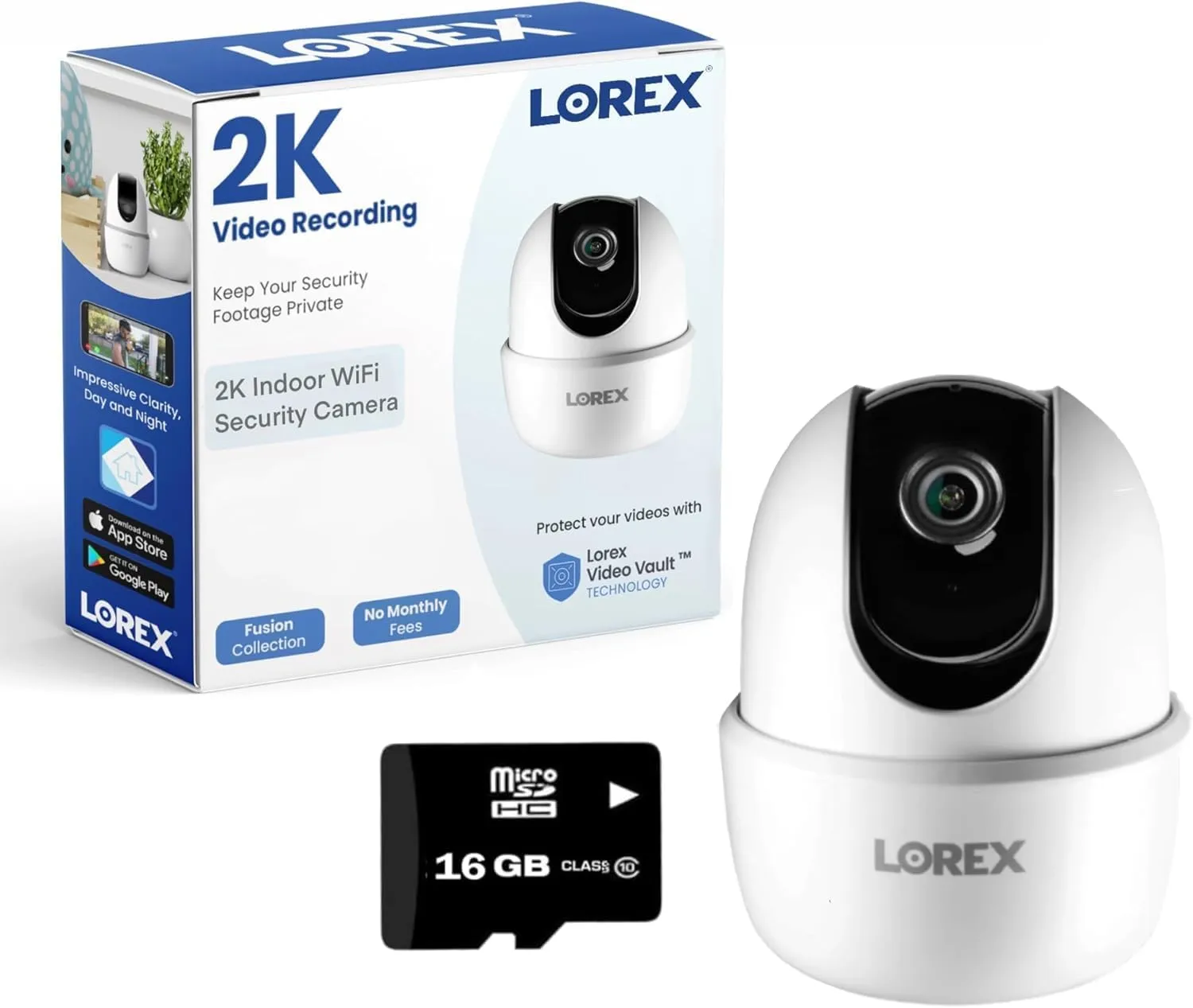 Lorex 4MP Pan & Tilt Indoor Smart Security Camera - Wireless 2K Wi-Fi Camera with Person Detection, Privacy Mode, 2-Way Talk, Smart Home Compatibility, 360 Pan/Tilt View - Free 16GB Micro SD