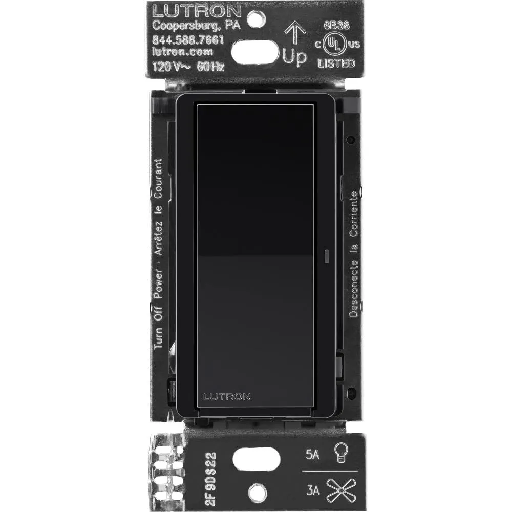 Lutron Claro Smart Switch for Caseta Smart Lighting (Lutron Smart Hub Required), for LED Lights and Fans, 5 Amp, Single-Pole/3-Way, Neutral Required, DVRF-5NS-BL, Black