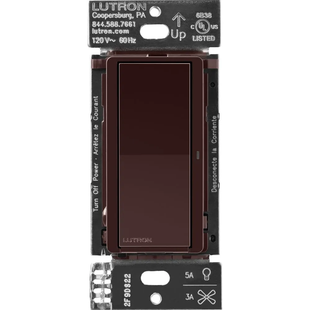 Lutron Claro Smart Switch for Caseta Smart Lighting (Lutron Smart Hub Required), for LED Lights and Fans, 5 Amp, Single-Pole/3-Way, Neutral Required, DVRF-5NS-BR, Brown