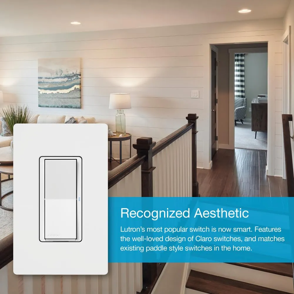 Lutron Claro Smart Switch for Caseta Smart Lighting (Lutron Smart Hub Required), for LED Lights and Fans, 5 Amp, Single-Pole/3-Way, Neutral Required, DVRF-5NS-LA, Light Almond