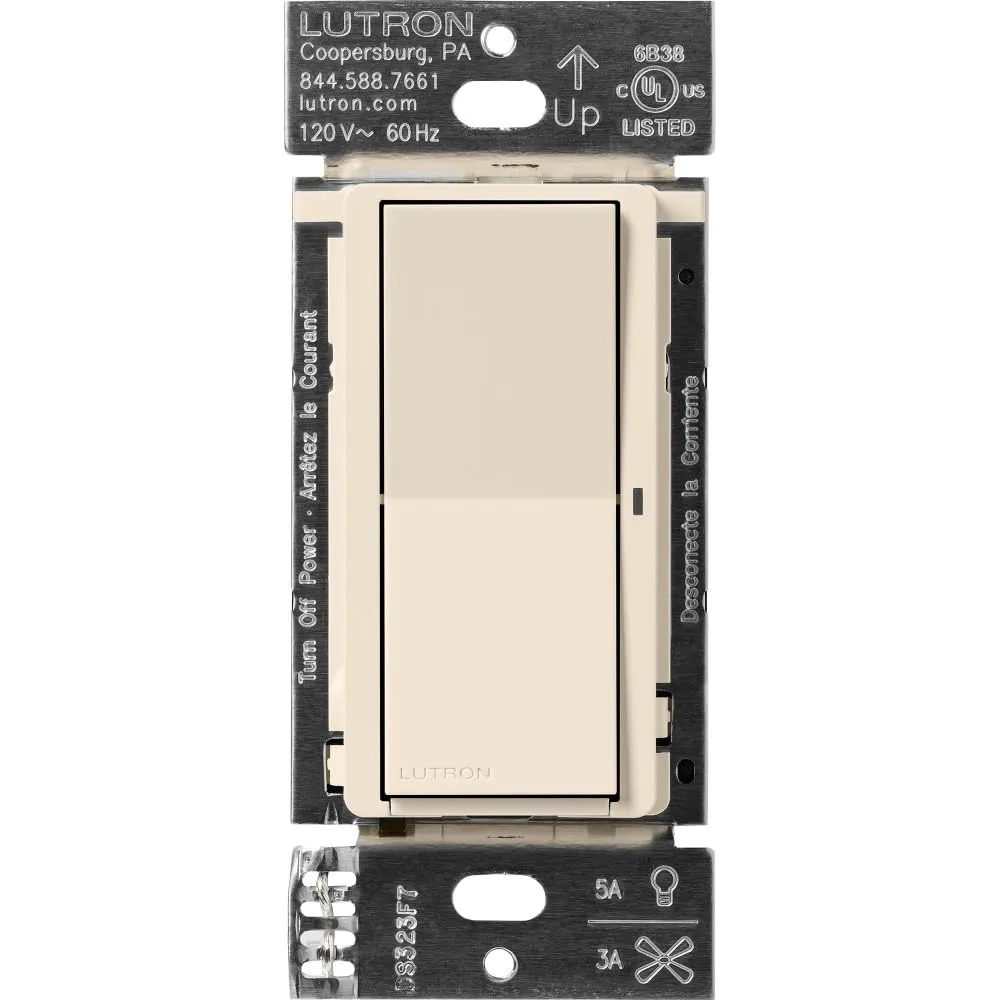 Lutron Claro Smart Switch for Caseta Smart Lighting (Lutron Smart Hub Required), for LED Lights and Fans, 5 Amp, Single-Pole/3-Way, Neutral Required, DVRF-5NS-LA, Light Almond