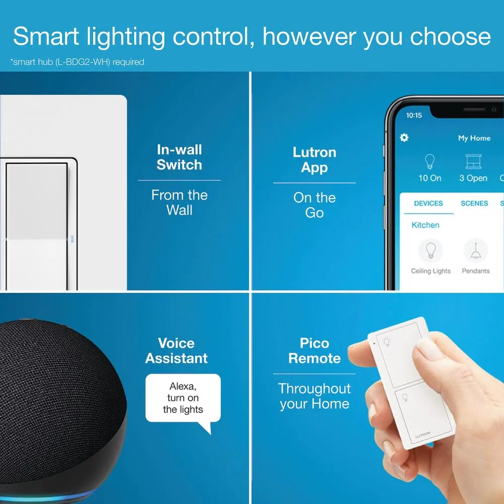 Lutron Claro Smart Switch for Caseta Smart Lighting (Lutron Smart Hub Required), for LED Lights and Fans, 5 Amp, Single-Pole/3-Way, Neutral Required, DVRF-5NS-LA, Light Almond