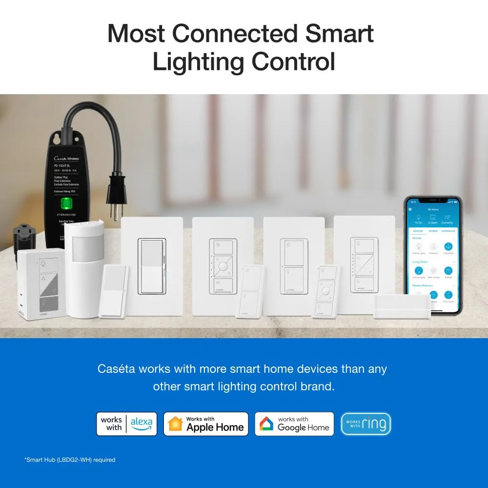 Lutron Claro Smart Switch for Caseta Smart Lighting (Lutron Smart Hub Required), for LED Lights and Fans, 5 Amp, Single-Pole/3-Way, Neutral Required, DVRF-5NS-LA, Light Almond