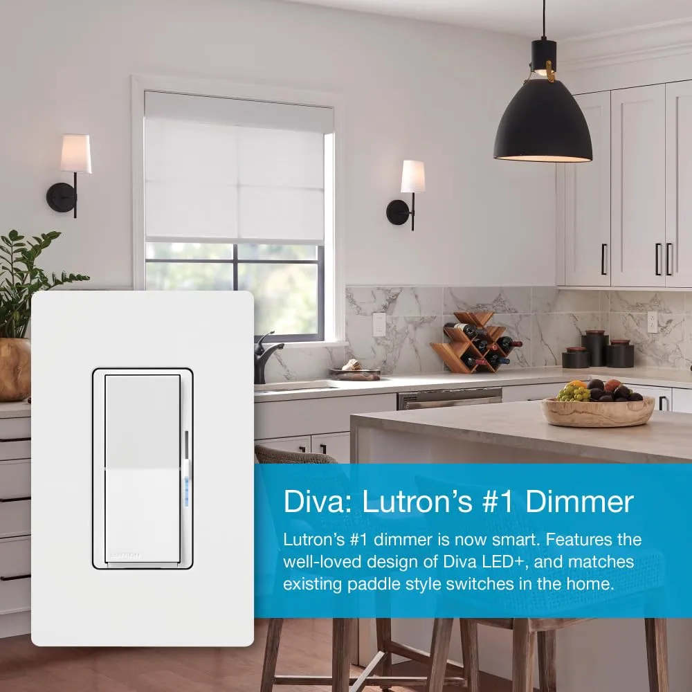 Lutron Diva Smart Dimmer Switch for Caseta Smart Lighting (Lutron Smart Hub Required), for LED Lights, 150 Watt, Single-Pole/3Way, No Neutral Required, DVRF-6L-BR, Brown