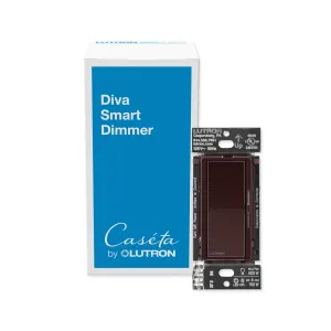 Lutron Diva Smart Dimmer Switch for Caseta Smart Lighting (Lutron Smart Hub Required), for LED Lights, 150 Watt, Single-Pole/3Way, No Neutral Required, DVRF-6L-BR, Brown