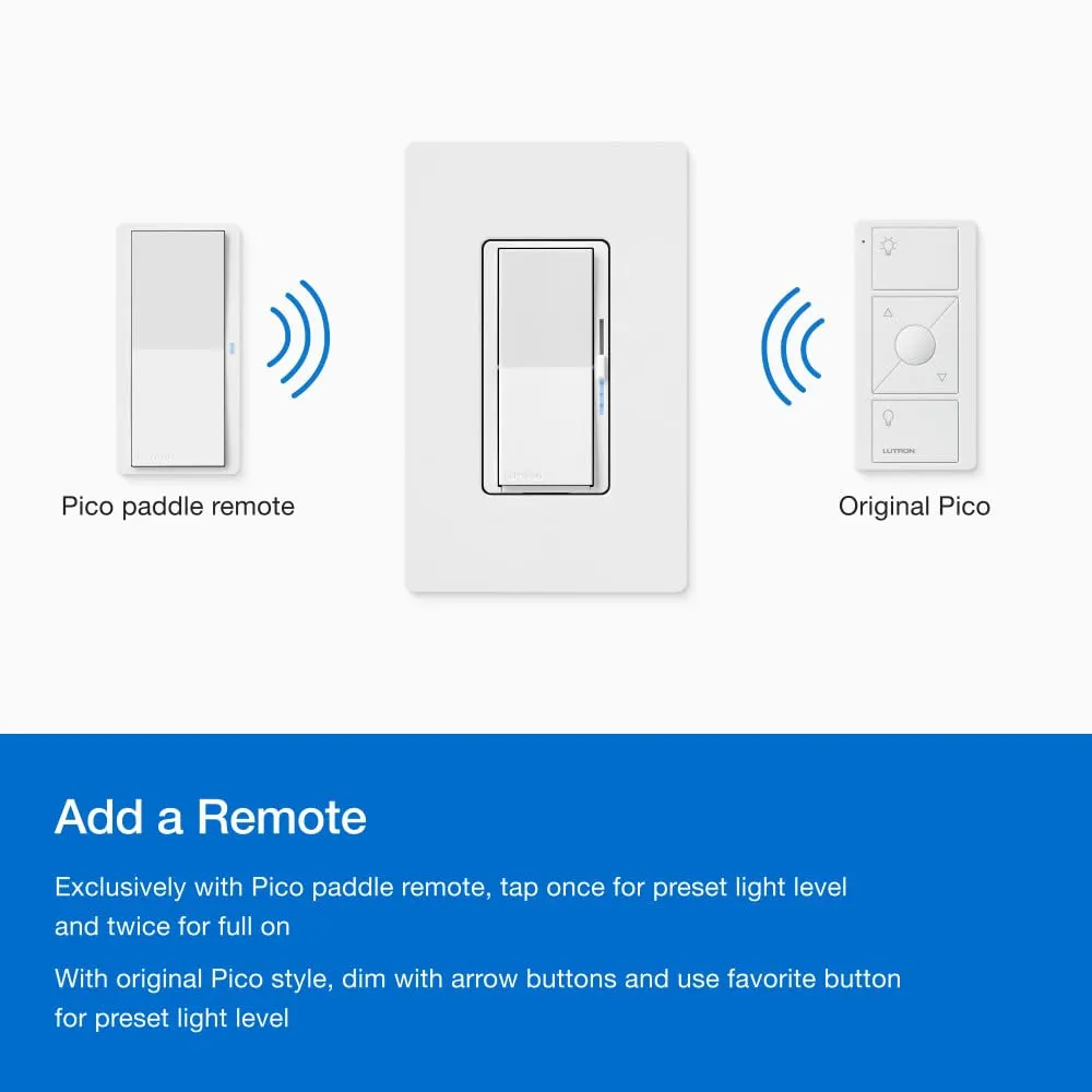 Lutron Diva Smart Dimmer Switch for Caseta Smart Lighting (Lutron Smart Hub Required), for LED Lights, 150 Watt, Single-Pole/3Way, No Neutral Required, DVRF-6L-GR, Gray
