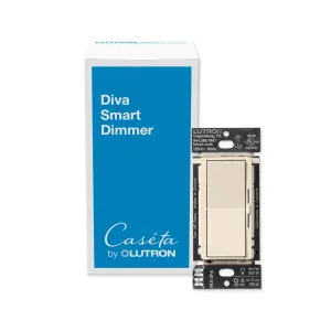 Lutron Diva Smart Dimmer Switch for Caseta Smart Lighting (Lutron Smart Hub Required), for LED Lights, 150 Watt, Single-Pole/3Way, No Neutral Required, DVRF-6L-LA, Light Almond