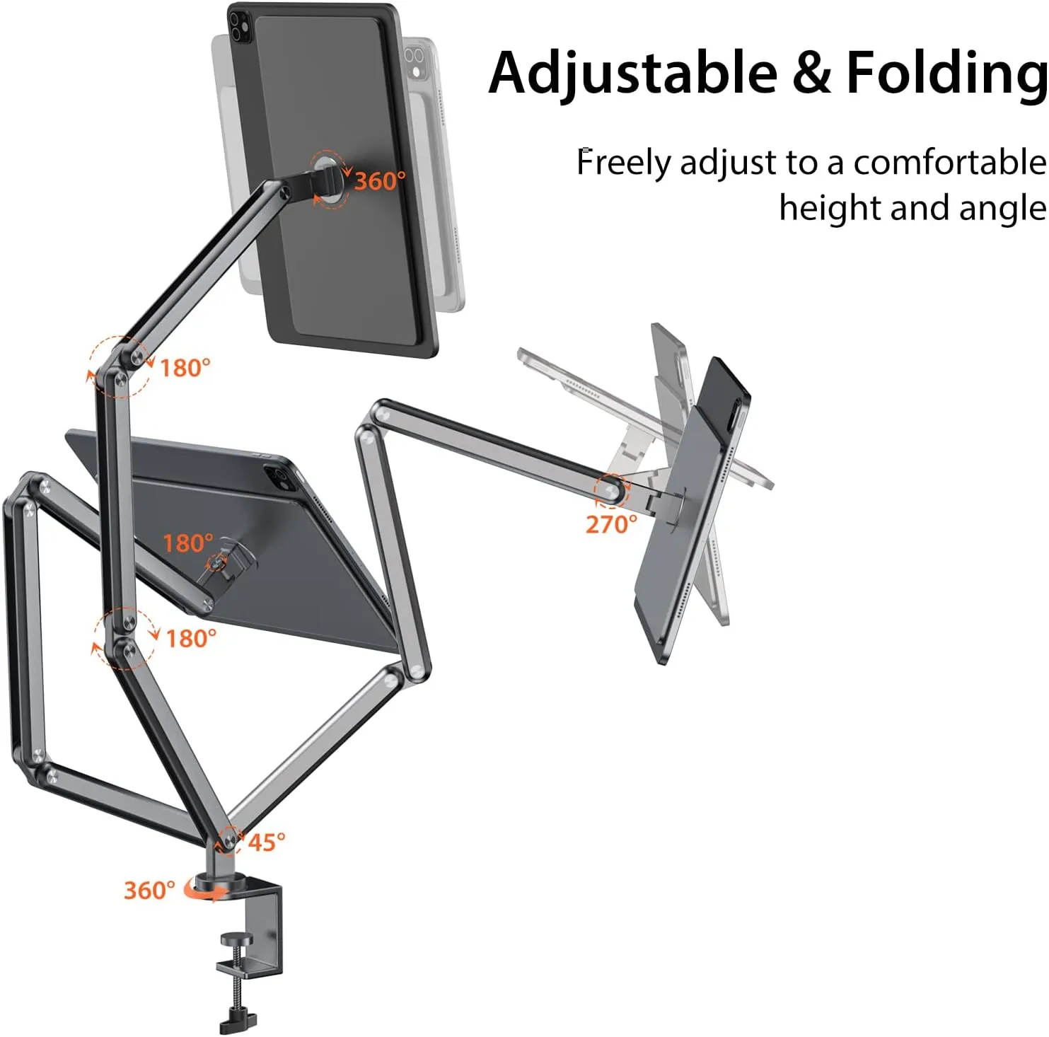 Magnetic Arm Stand Only for iPad Pro 13" M4(2024), Foldable Premium Aluminum Alloy Tablet Mount for Working, Multi-Node Adjustable Portable iPad Holder Desktop Stand