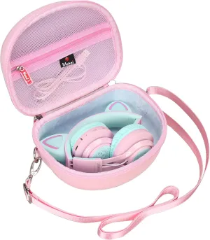 Mchoi Hard Case Suitable for Riwbox CT-7 Pink/for Jack CT-7S Cat Green 3.5mm/ for iClever IC-HS01 Bluetooth Wireless Over-Ear Headphones Headset for Kids Travel Protective Case, Pale Pink, Case Only