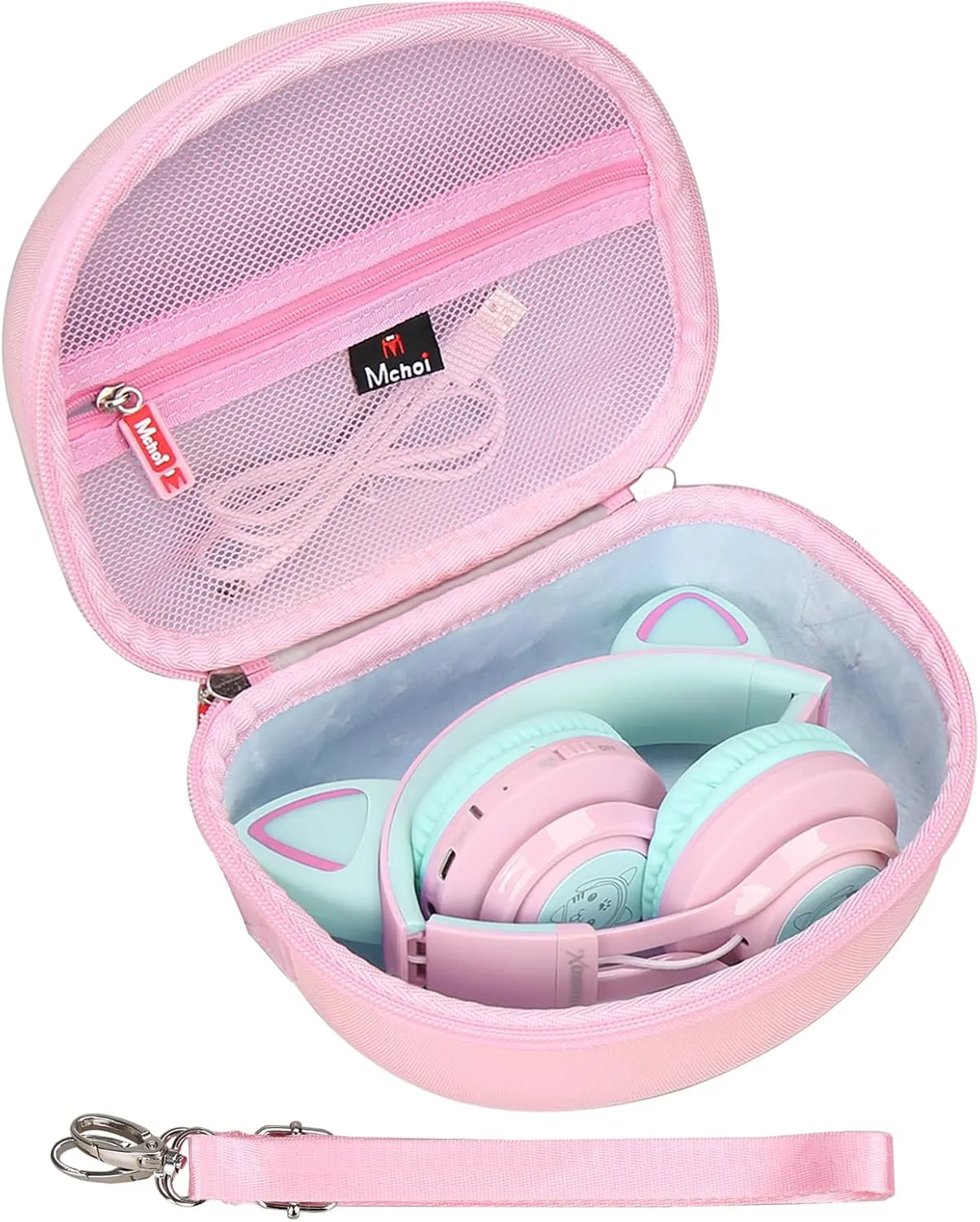 Mchoi Hard Case Suitable for Riwbox CT-7 Pink/for Jack CT-7S Cat Green 3.5mm/ for iClever IC-HS01 Bluetooth Wireless Over-Ear Headphones Headset for Kids Travel Protective Case, Pale Pink, Case Only