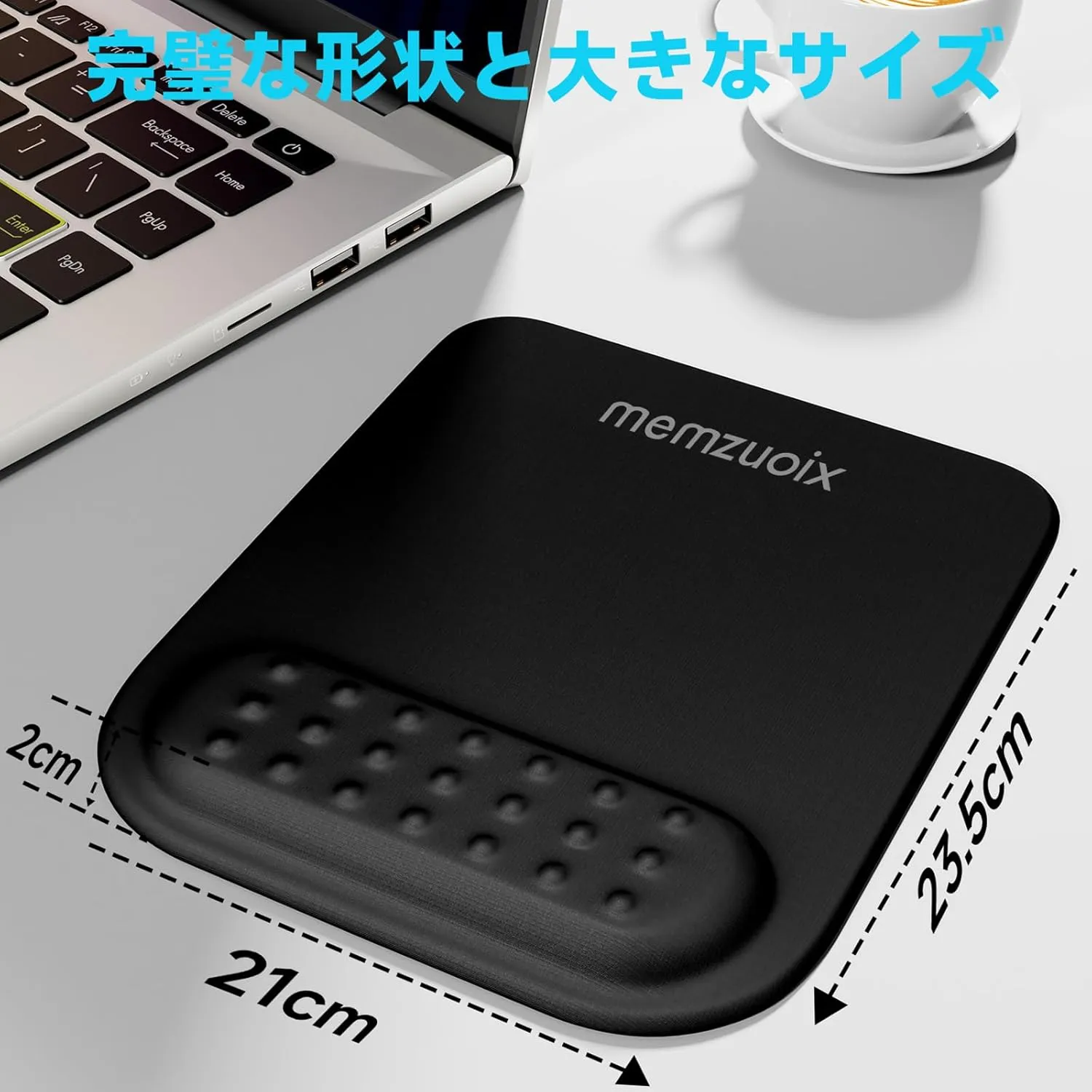 memzuoix Black Ergonomic Mouse Pad with Wrist Rest Support,Premium Memory Foam Cushioning for Pain Relief, Non-Slip PU Base for Stable Smooth Control - Perfect for Laptop, Computer, and Home Office